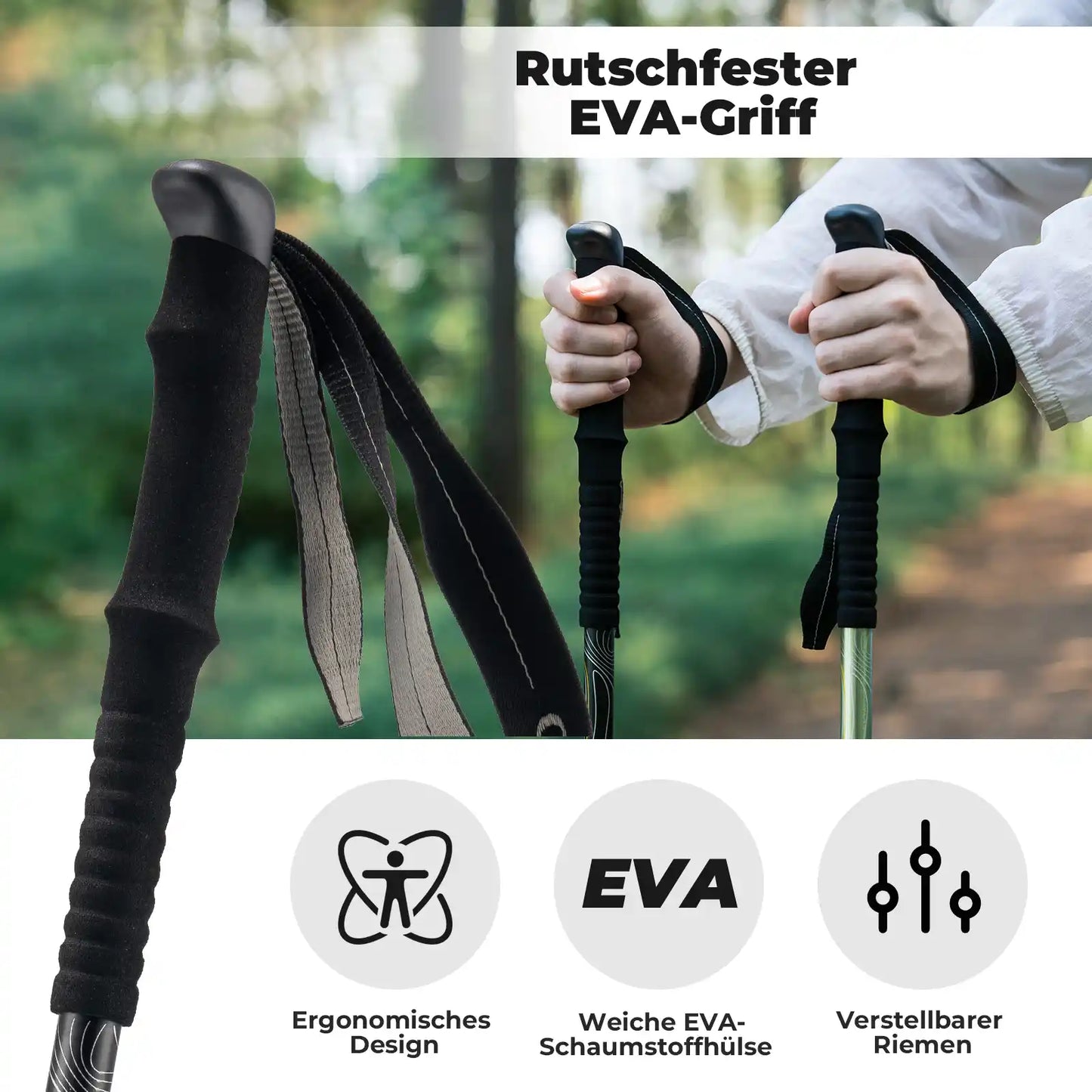 hiking pole with non slip eva handle and adjustable strap