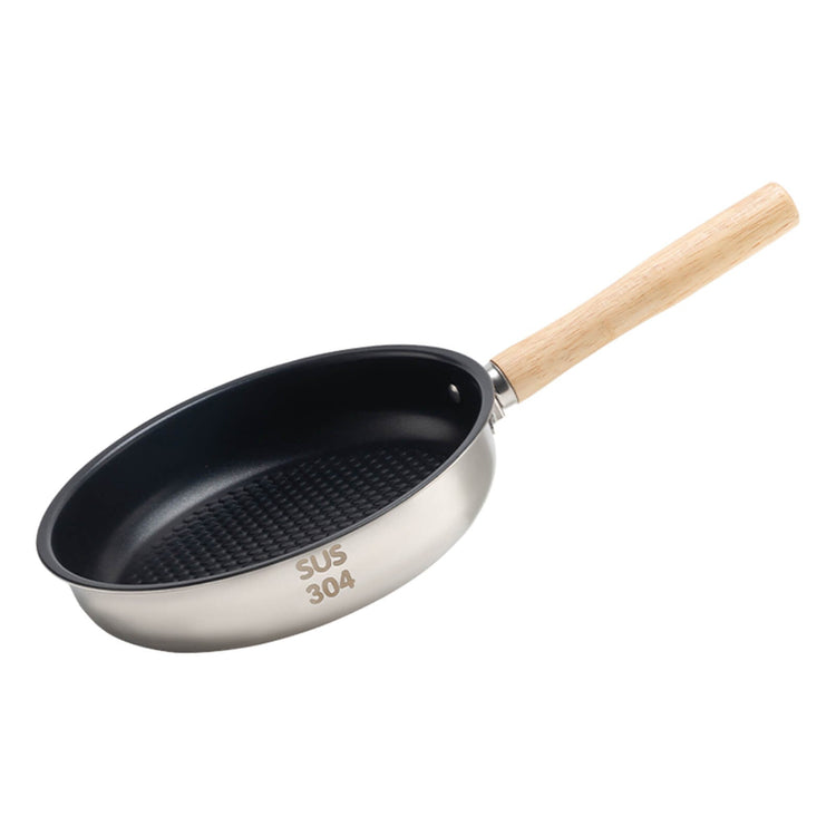 edelstahl camping pfanne mit holzgriff