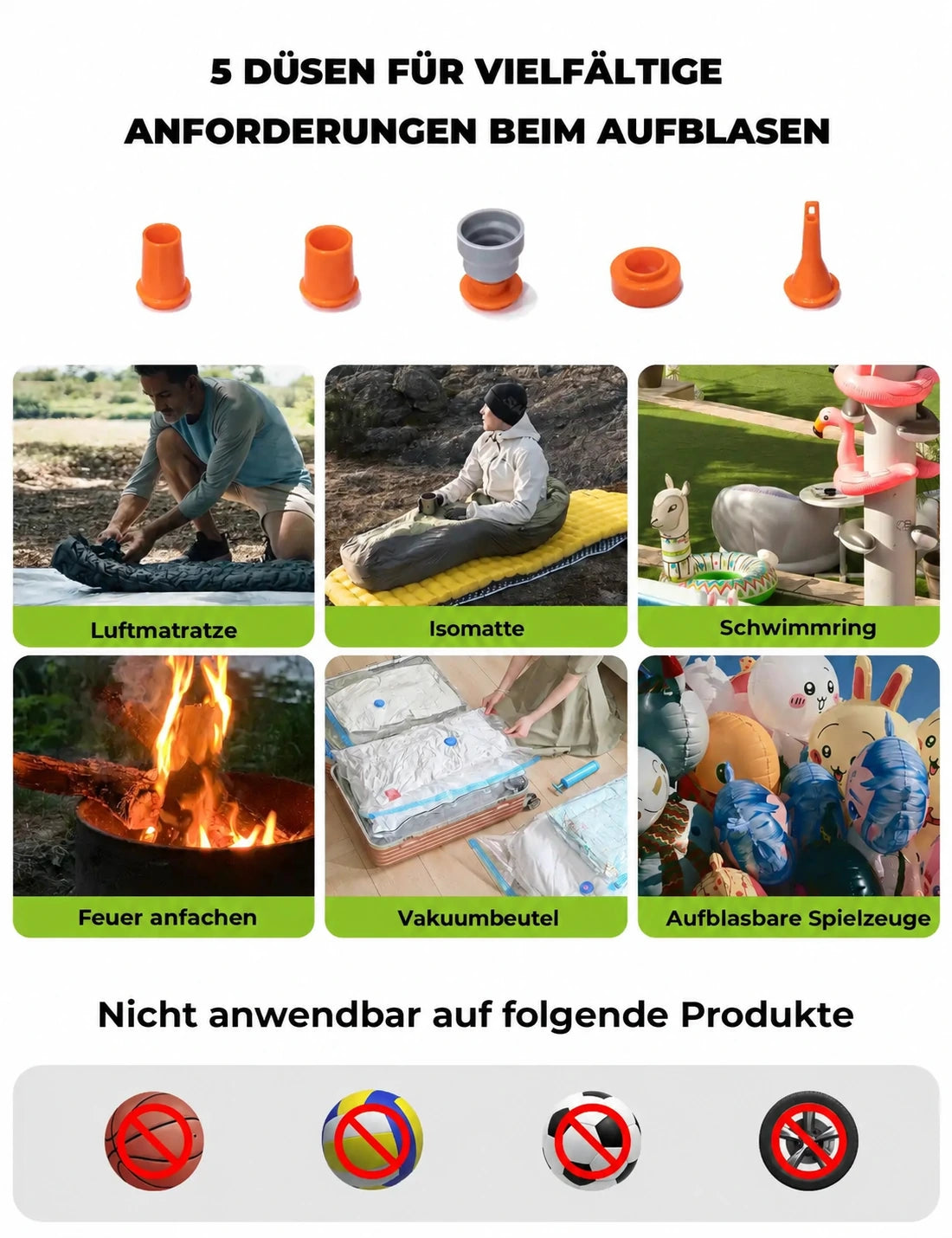 4,2-kPa-Mini-Luftpumpe mit 800-mAh-Akku und LED