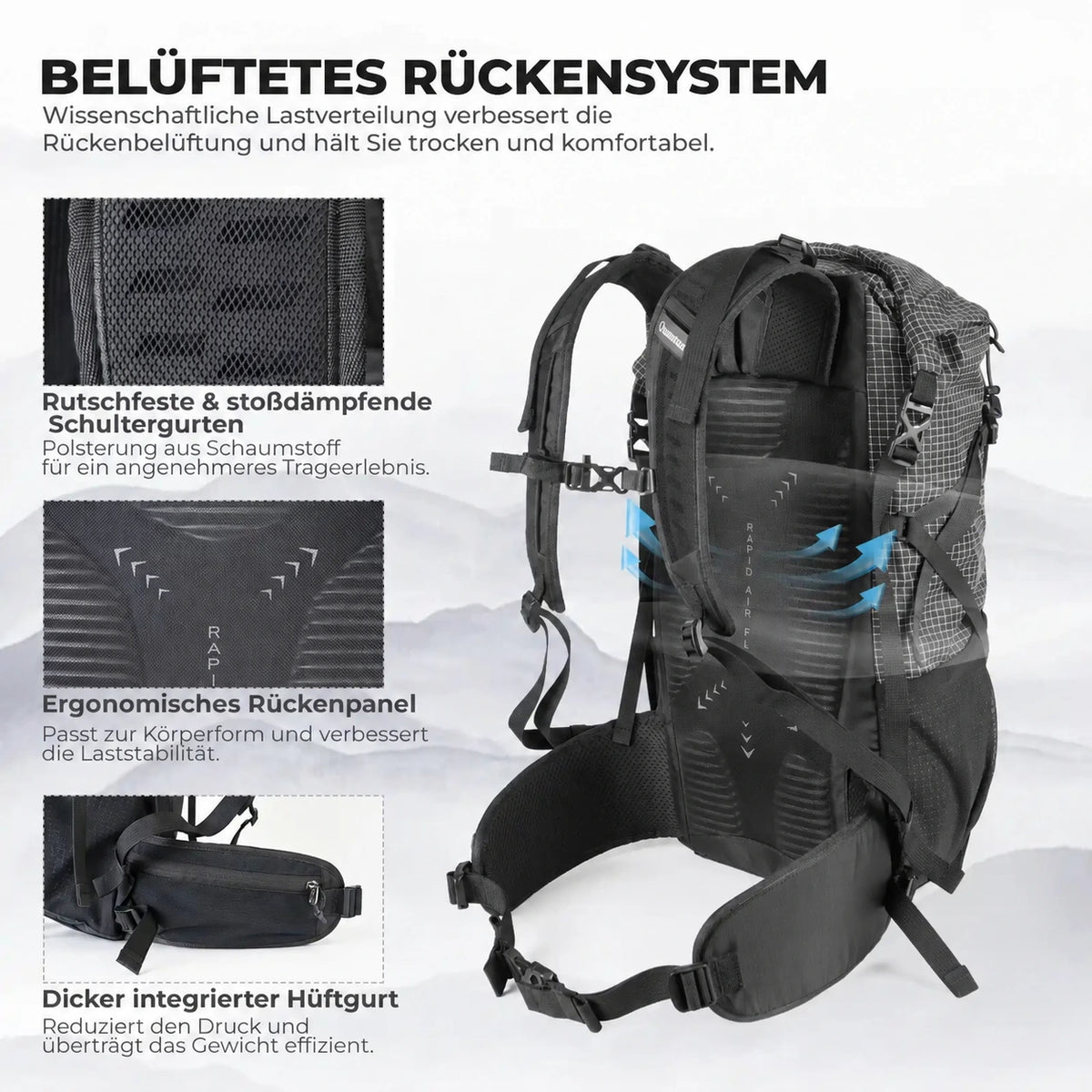 Wander-Set  Leichte Teleskopstöcke & Flexibler 30–35L Rucksack