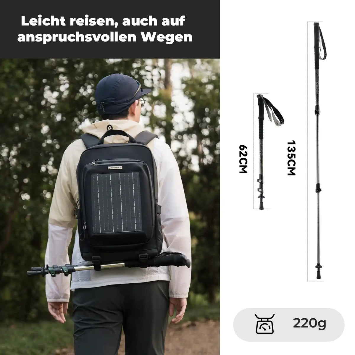 Wander-Set  Leichte Teleskopstöcke & Flexibler 30–35L Rucksack