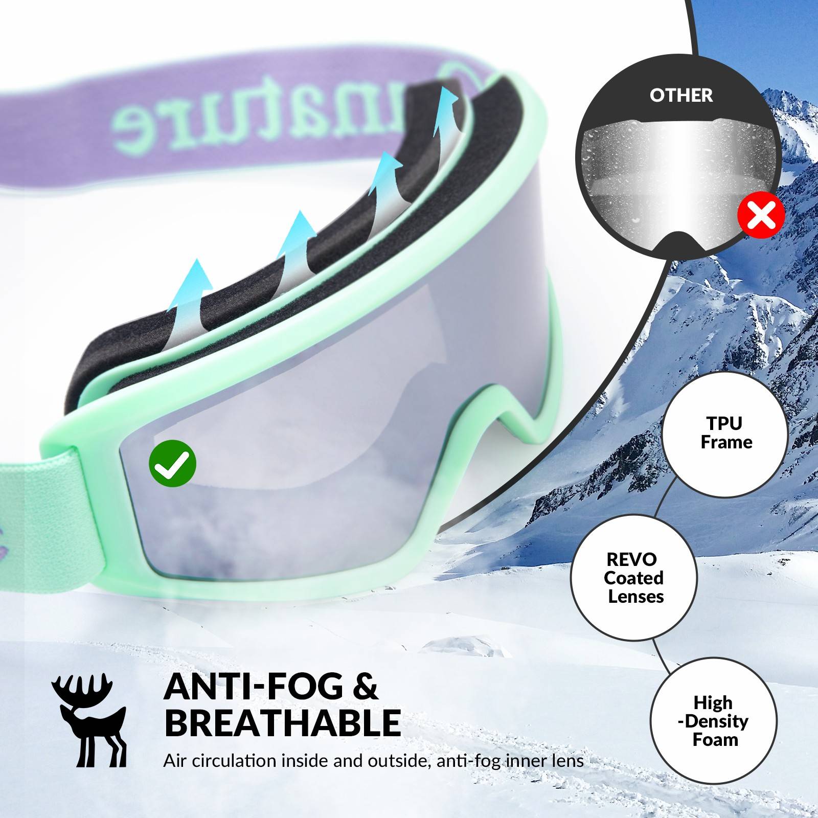 Qunature Anti-Nebel Skibrille Doppellinse #Color_Hellgrün