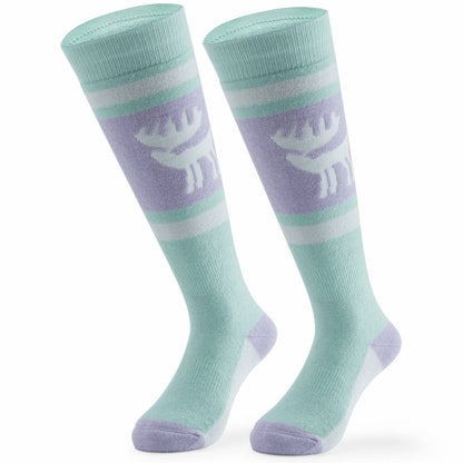 Qunature Kinde Wintersocken Ski Kniestr¨¹mpfe mit Wolle Skisocken #Color_Elchstil-Rosa Gr¨¹n