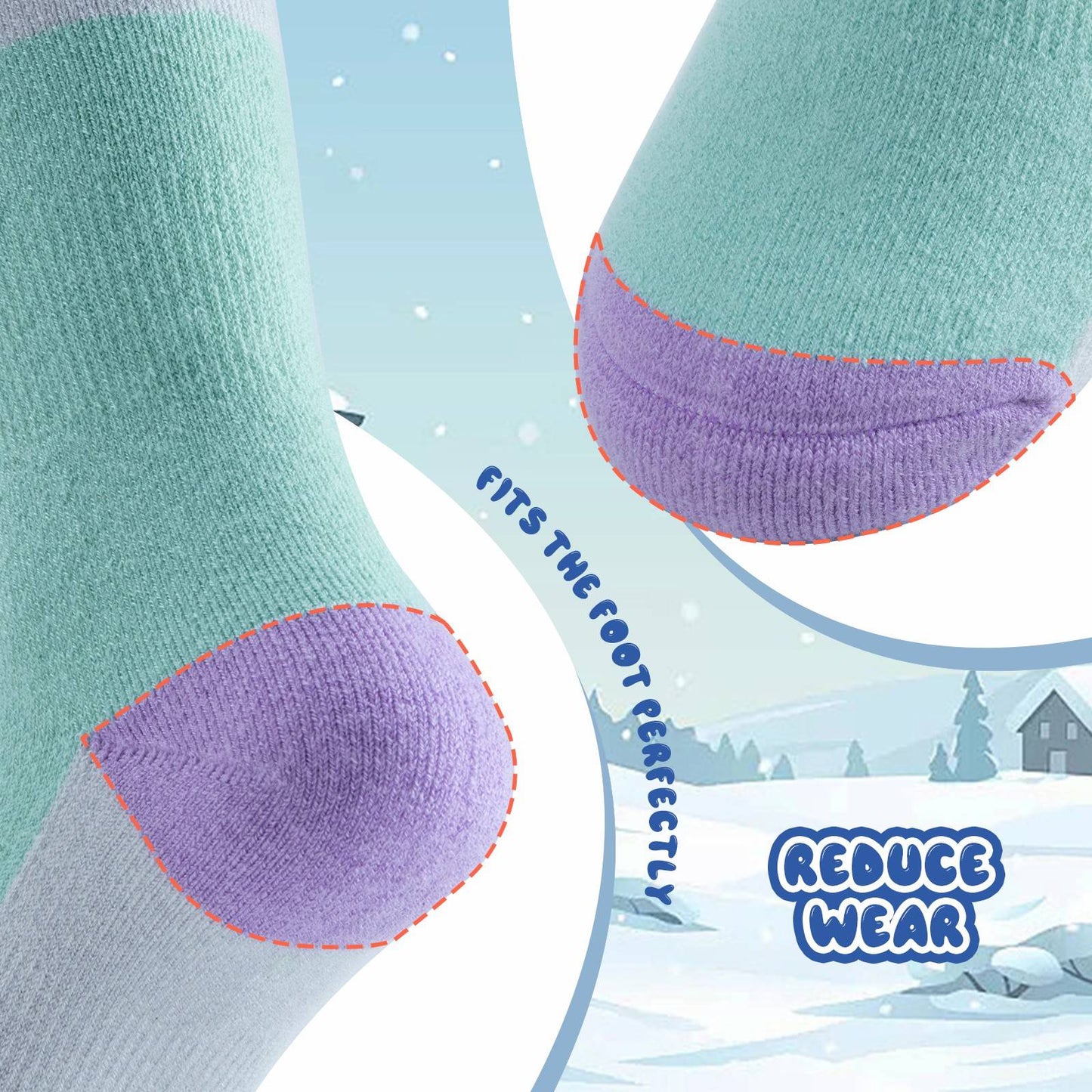 Qunature Kinde Wintersocken Ski Kniestr¨¹mpfe mit Wolle Skisocken #Color_Elchstil-Rosa Gr¨¹n