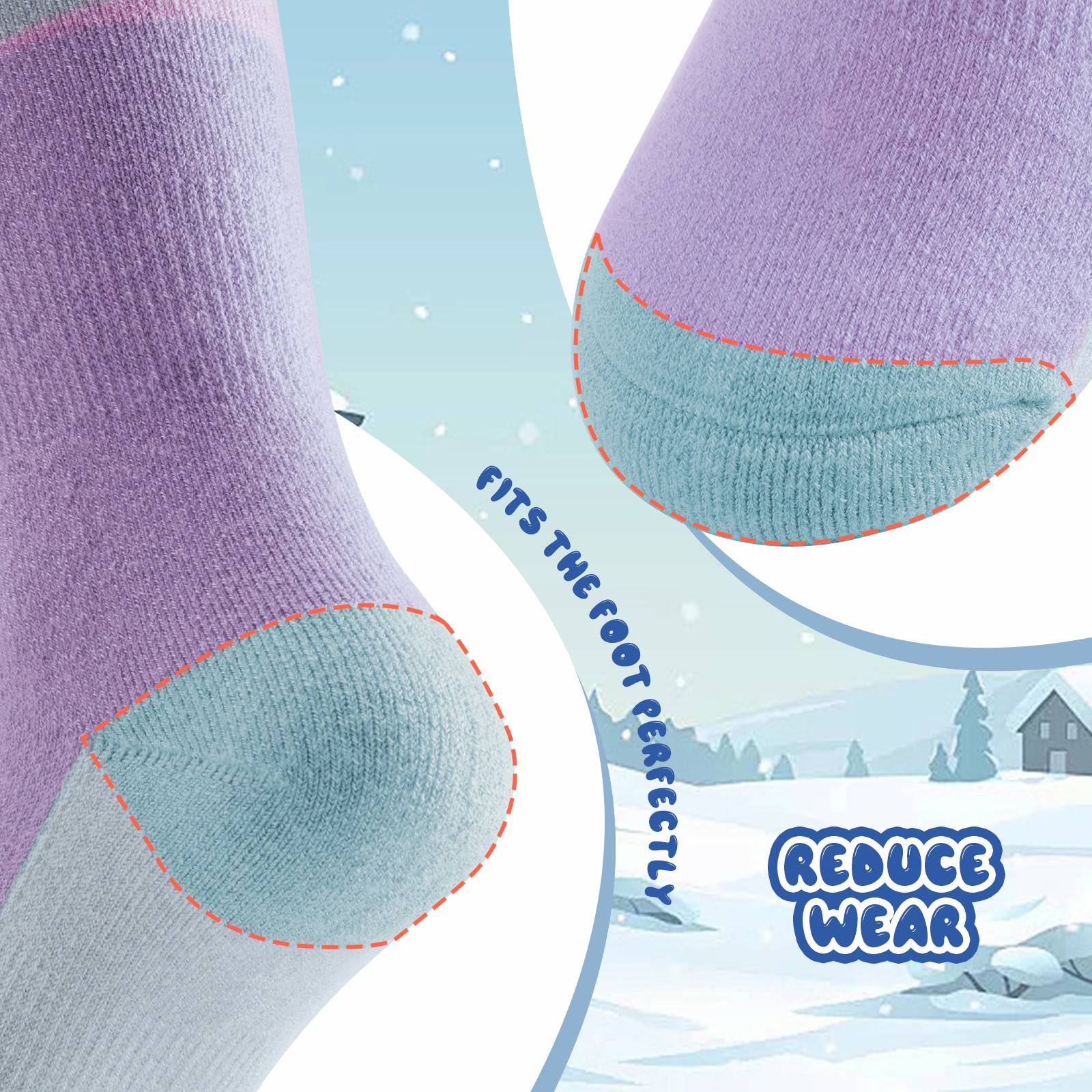 Qunature Kinde Wintersocken Ski Kniestr¨¹mpfe mit Wolle Skisocken #Color_Elchstil-Rosa Lisa