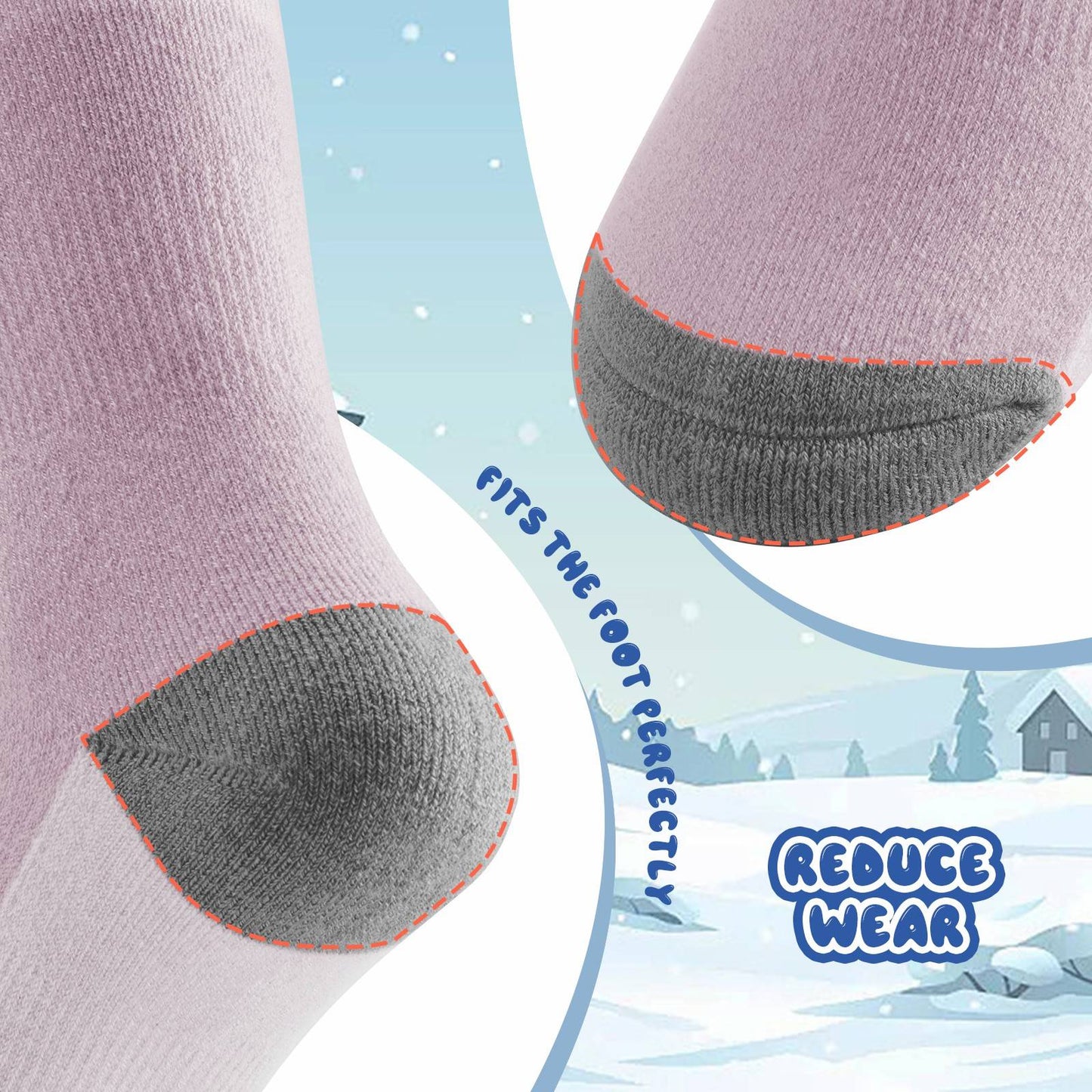 Qunature Kinde Wintersocken Ski Kniestr¨¹mpfe mit Wolle Skisocken #Color_Elchstil-Rosa