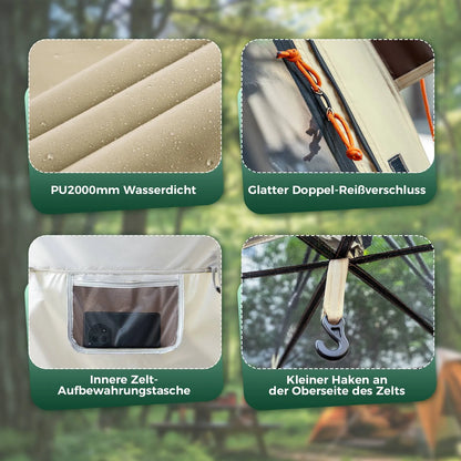 zeltdetails mit wasserdichtem stoff, reißverschluss und tasche