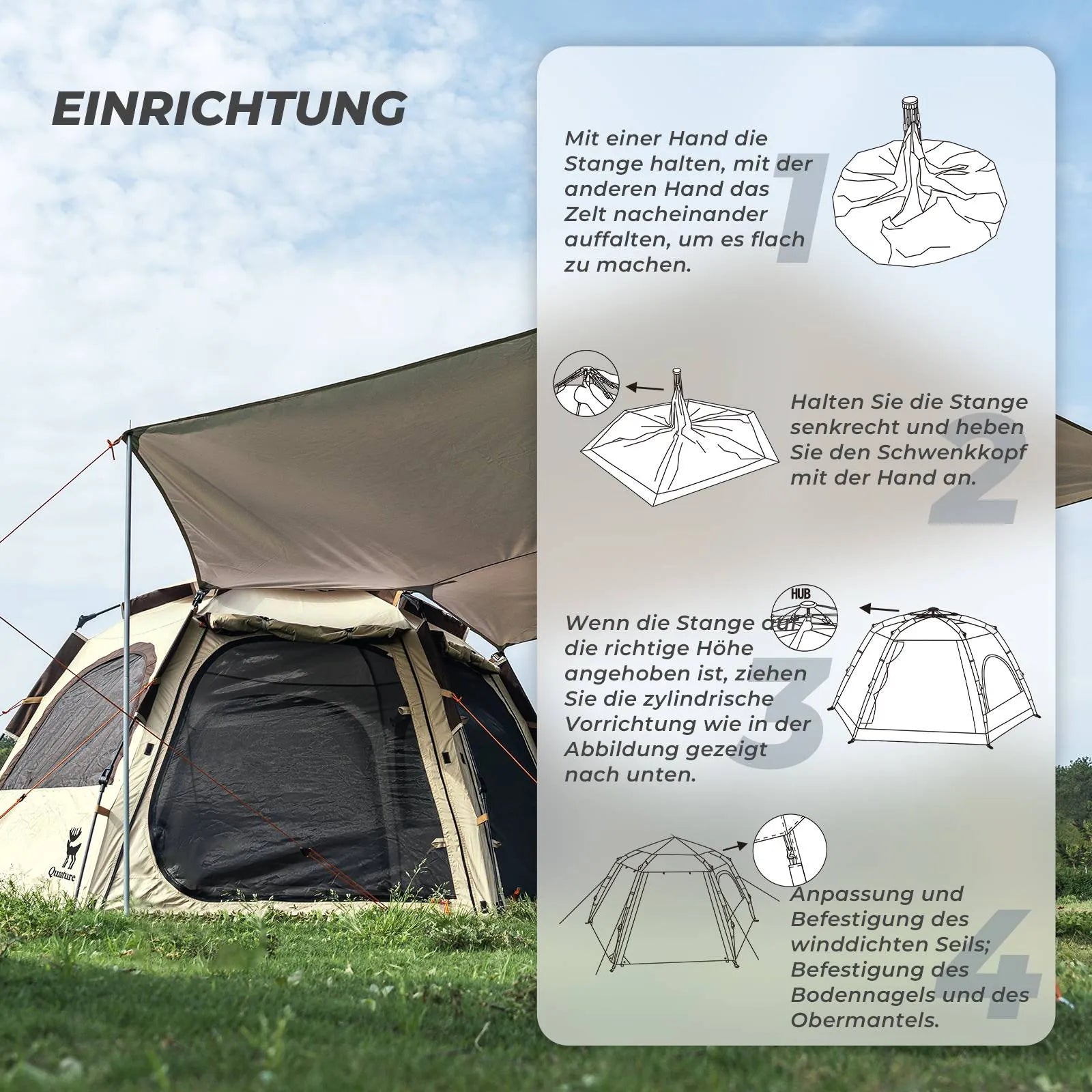 zelt einrichtungsanleitung mit schritt-für-schritt diagrammen