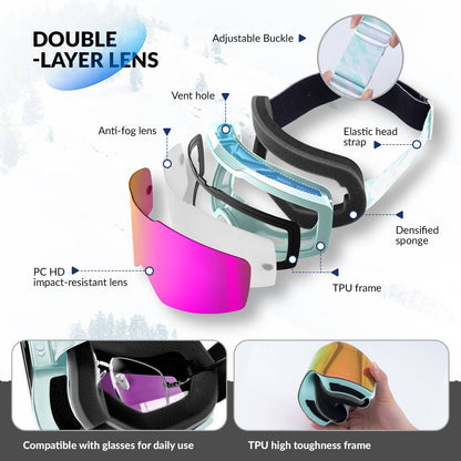 Qunature Rahmenlos Skibrille UV400 Antifog TPU-Rahmen Schutzbrille #Color_Gr¨¹n