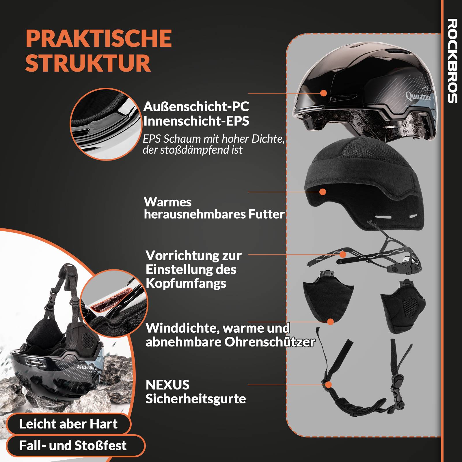 Qunature Ski-/Snowboardhelm mit Ohrensch¨¹tzer #Color_Schwarz