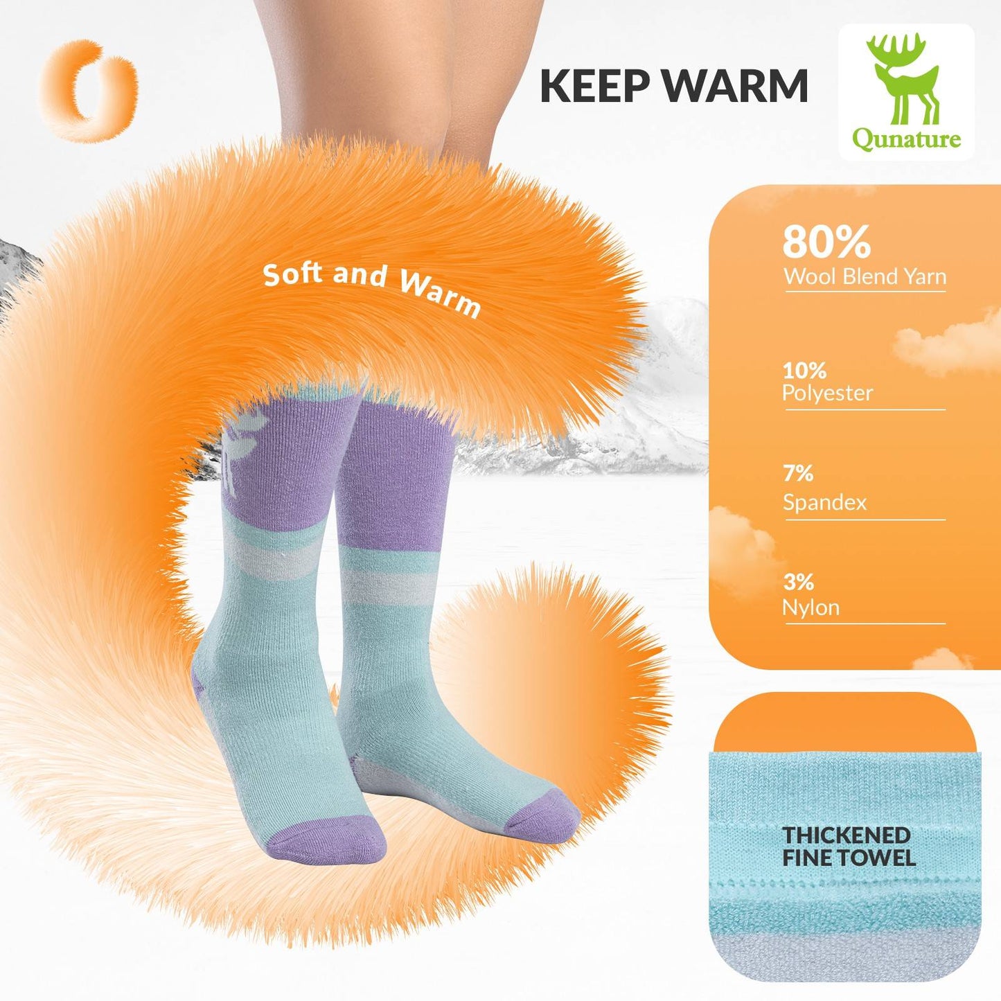 Qunature Ski Sock Unisex Skisocken #Color_Elch-Gr¨¹n