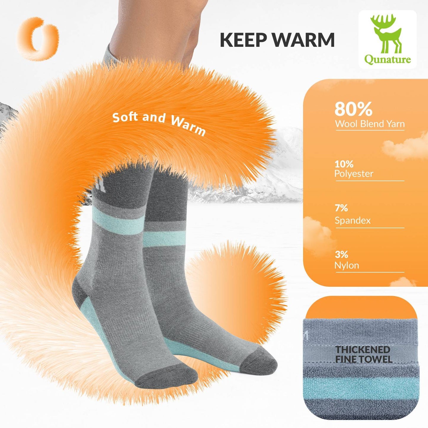 Qunature Ski Sock Unisex Skisocken #Color_Elch-Grau