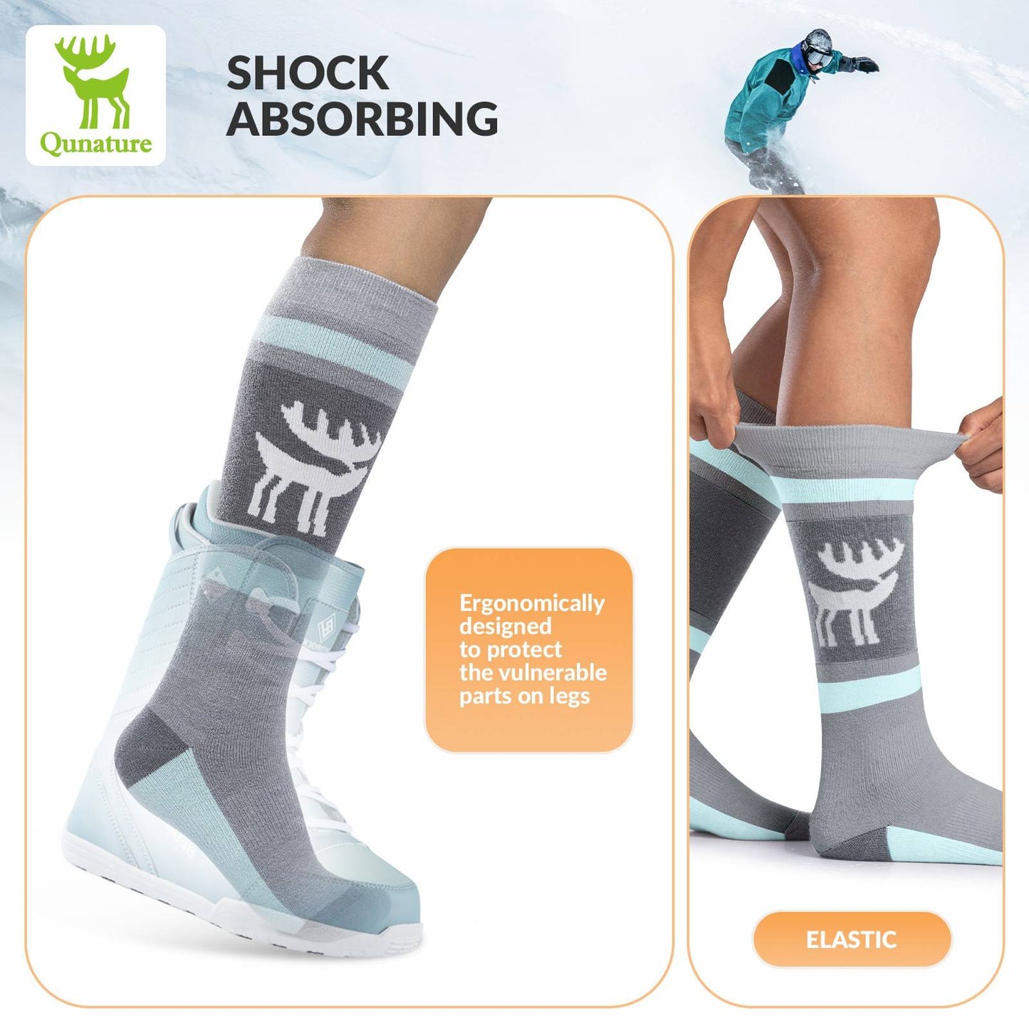Qunature Ski Sock Unisex Skisocken #Color_Elch-Grau