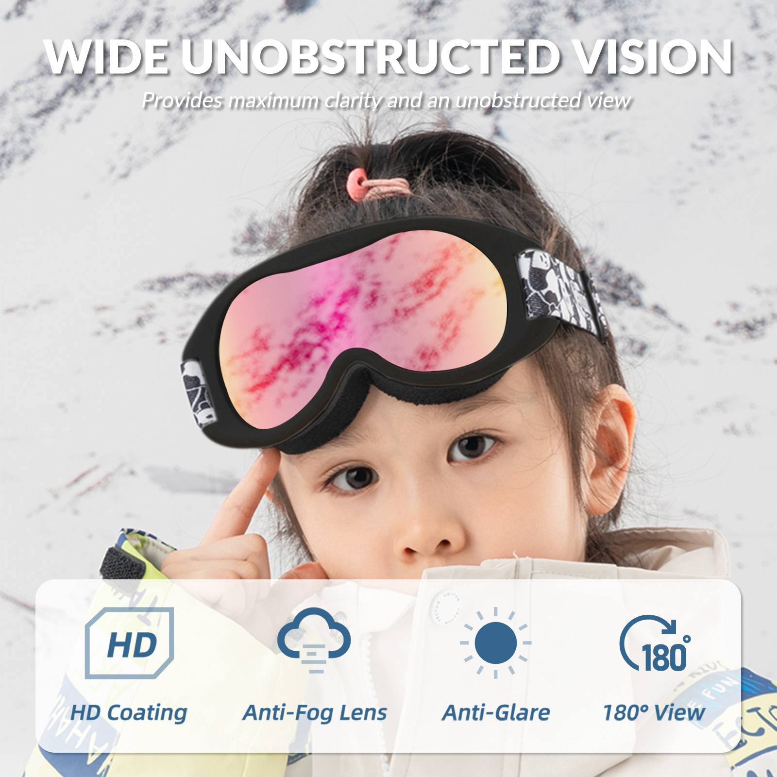 Qunature Skibrille Snowboard Brille f¨¹r Brillentr?ger Kinder Erwachsene #Color_Orange-Klein