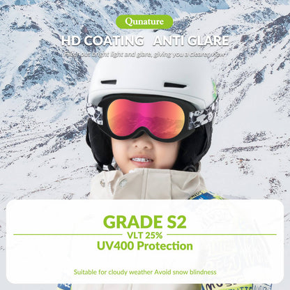 Qunature Skibrille Snowboard Brille f¨¹r Brillentr?ger Kinder Erwachsene #Color_Orange-Klein