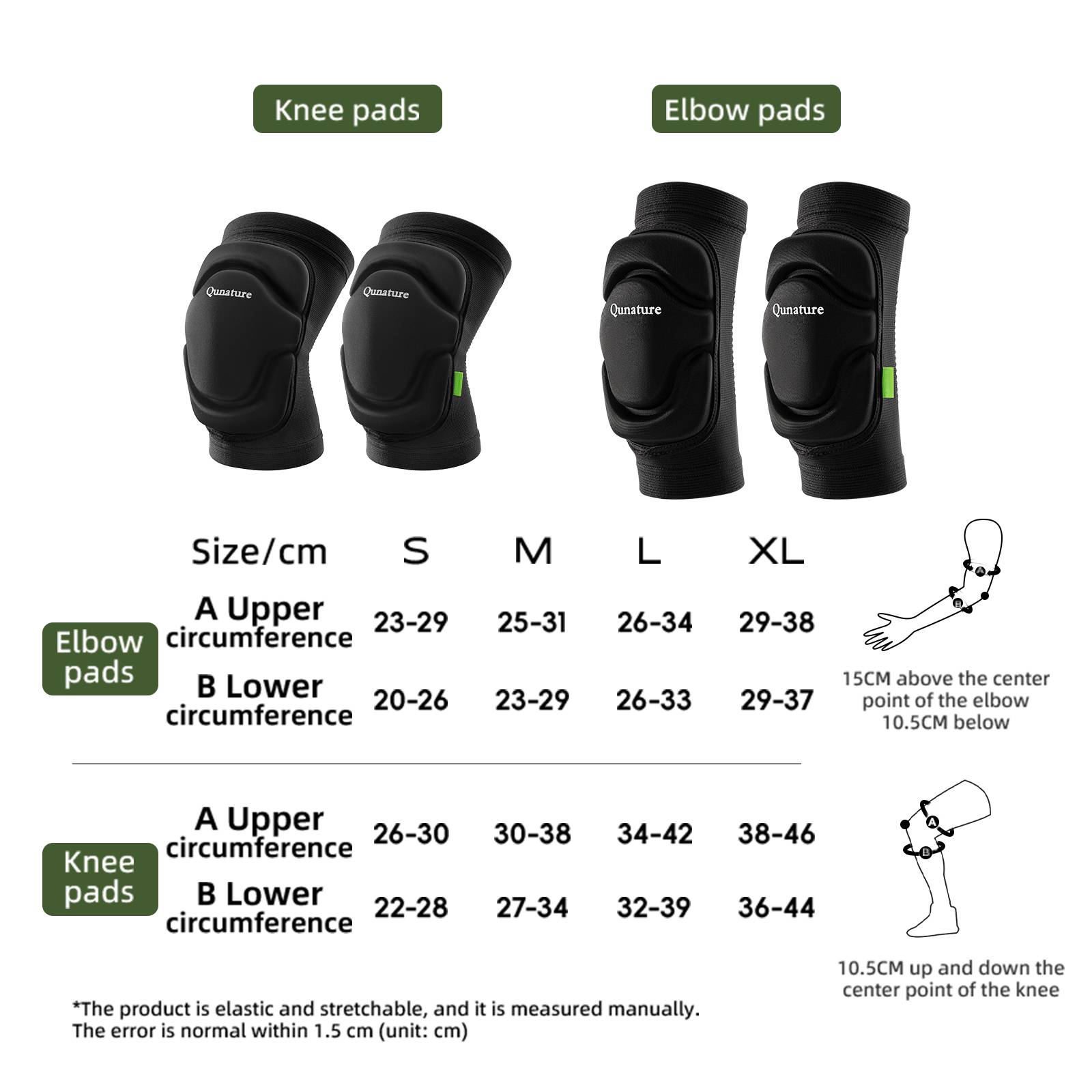 Qunature Verstellbare Weiche Ellenbogenschoner/Knieschoner mit SBR Polster
