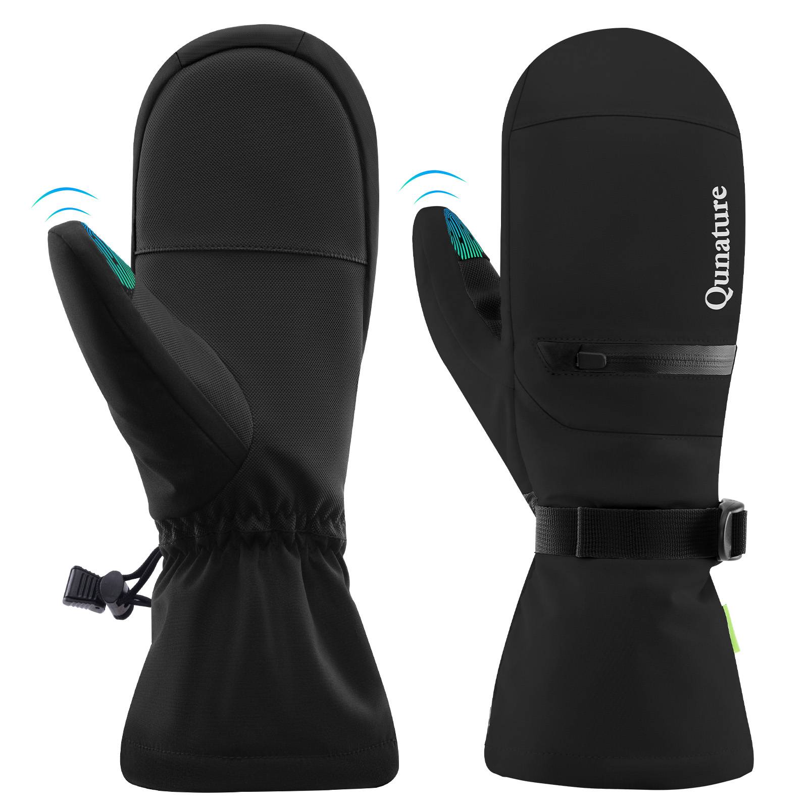 Qunature Wasserdichte Skihandschuhe XS-XL #Color_Schwarz