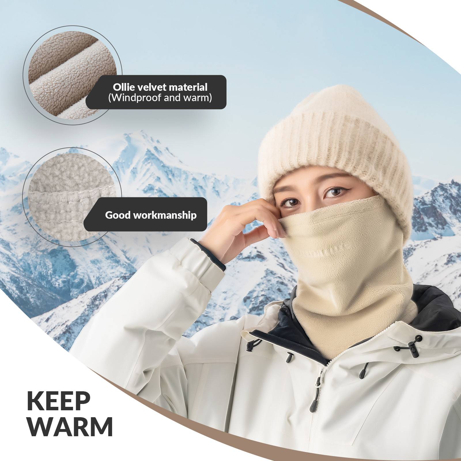 Qunature Winddichte Fleece Sturmhaube Balaclava Skimaske Warm #Color_Beige