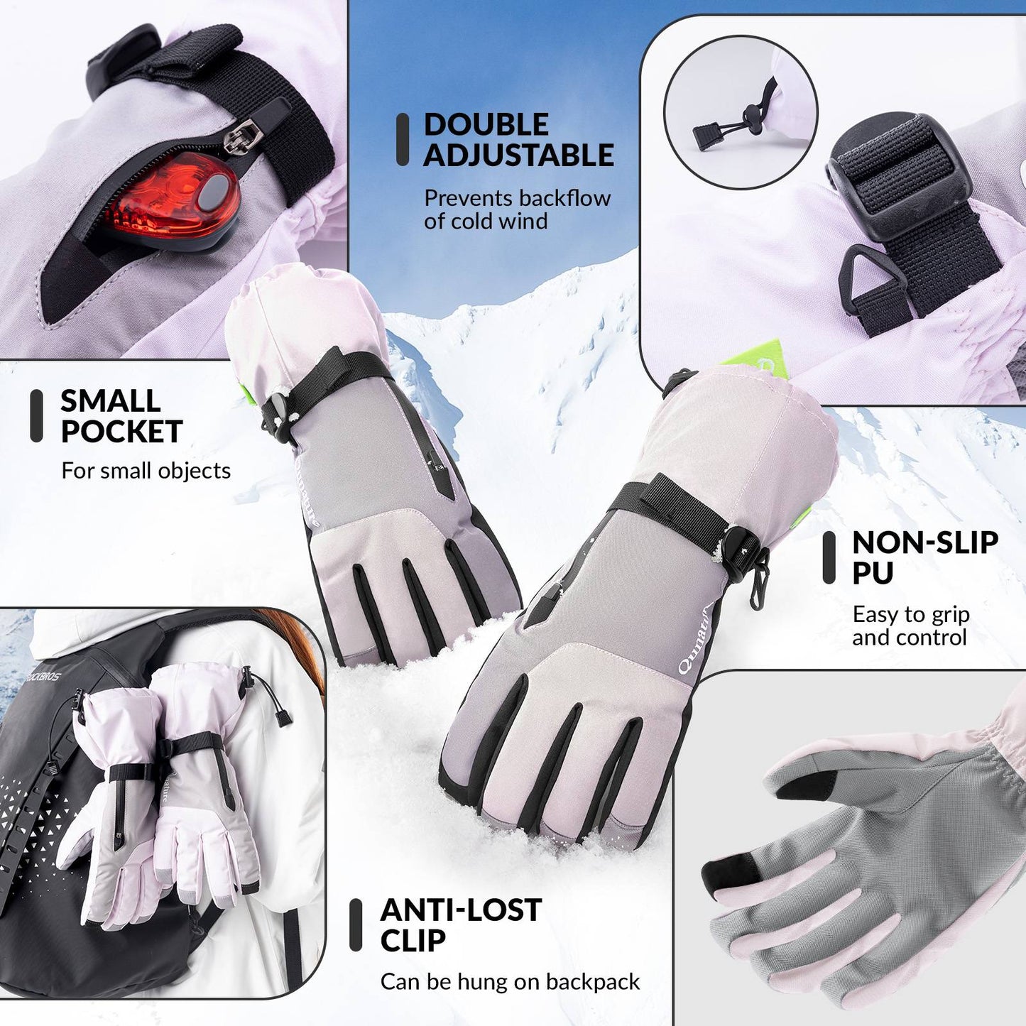 Qunature Winddichte Winterhandschuhe Ski/Fahrrad #Color_Rosa