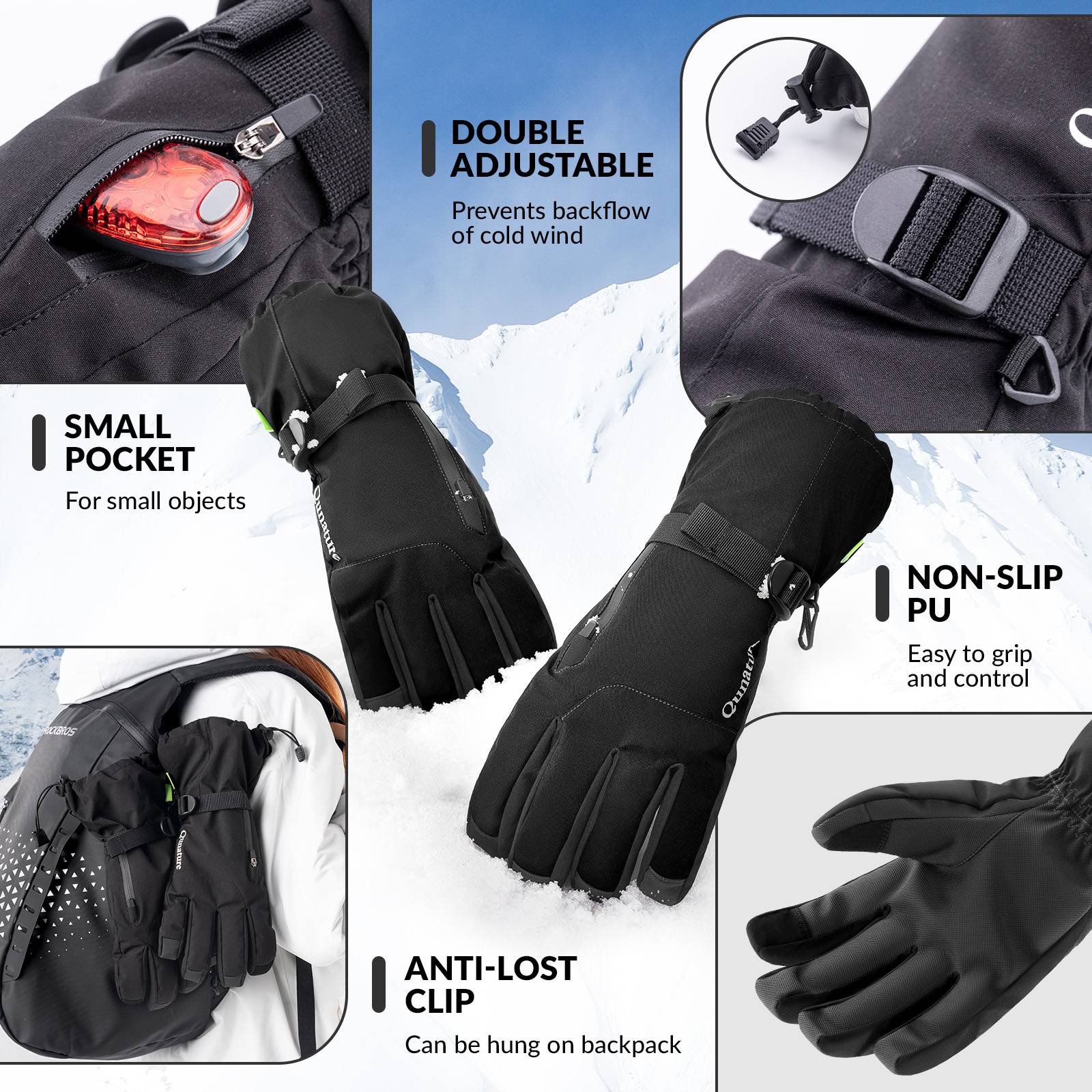 Qunature Winddichte Winterhandschuhe Ski/Fahrrad #Color_Schwarz