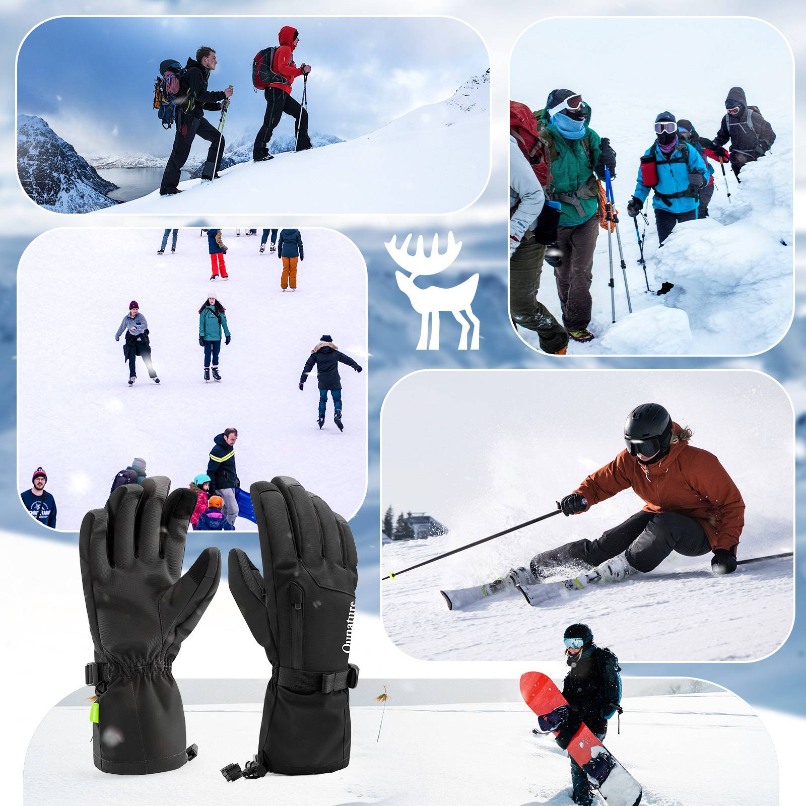 Qunature Winddichte Winterhandschuhe Ski/Fahrrad #Color_Schwarz