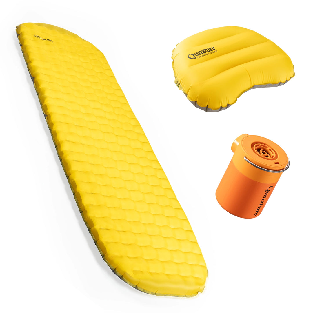 Camping Schlafsystem Set mit Isomatte, Kissen & Luftpumpe