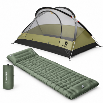 Solo-Camping-Set: Zelt & 1 aufblasbare Isomatte – 1 × Kuppelzelt – Grün, einschließlich des zum Originalzelt gehörenden Zubehörs, 1 × aufblasbare Isomatte – Grün, ca. 197 × 71 × 12 cm
