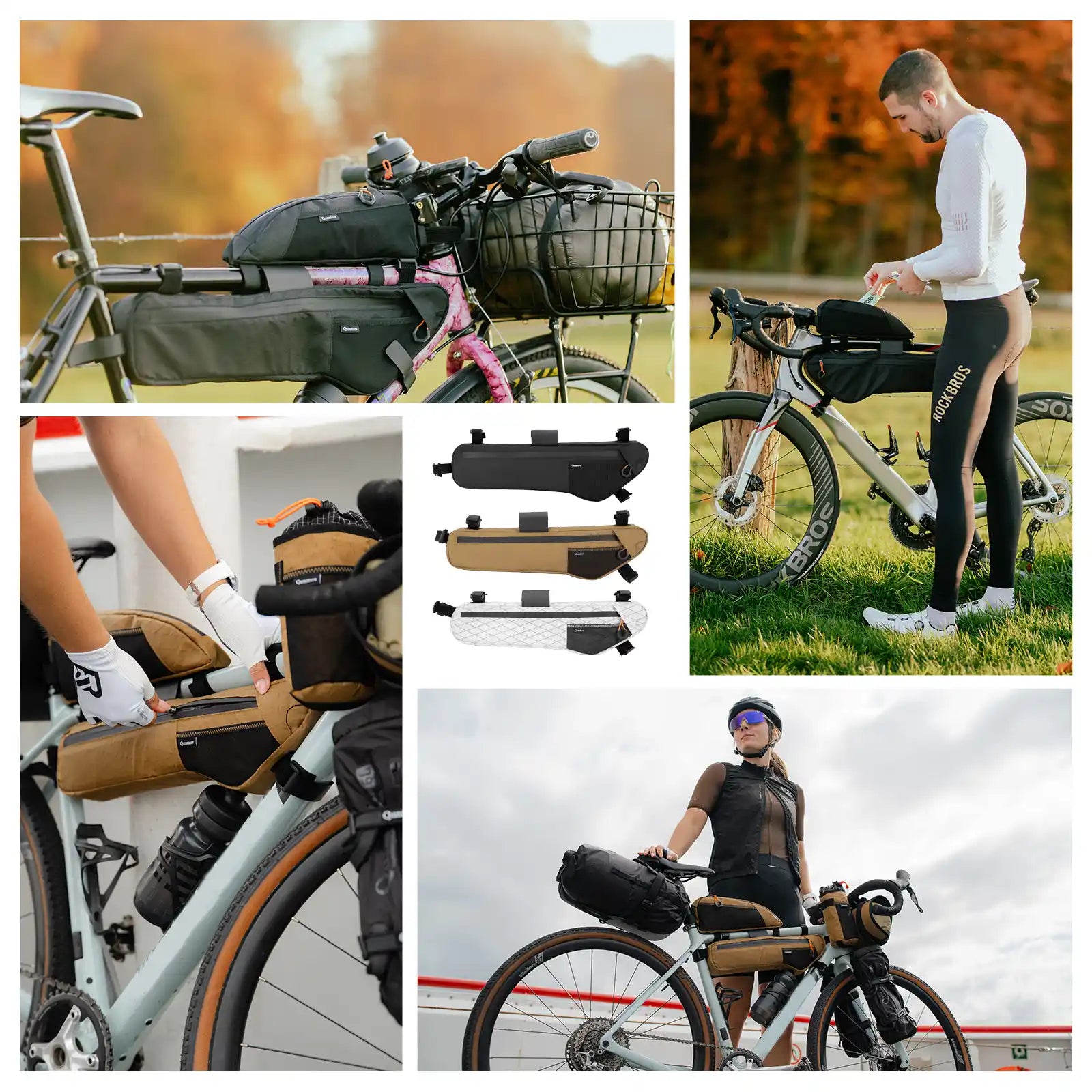 quanture Fahrradtasche Unterrohr in verschiedenen Farben und Anwendungsszenarien für Radfahrer