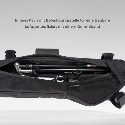 quanture Fahrradtasche Unterrohr mit internem Fach und Befestigungsstelle für Luftpumpe