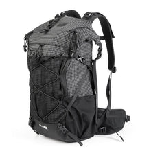 qunature misty 30l hiking backpack in grey, side view with shoulder straps and hip belt