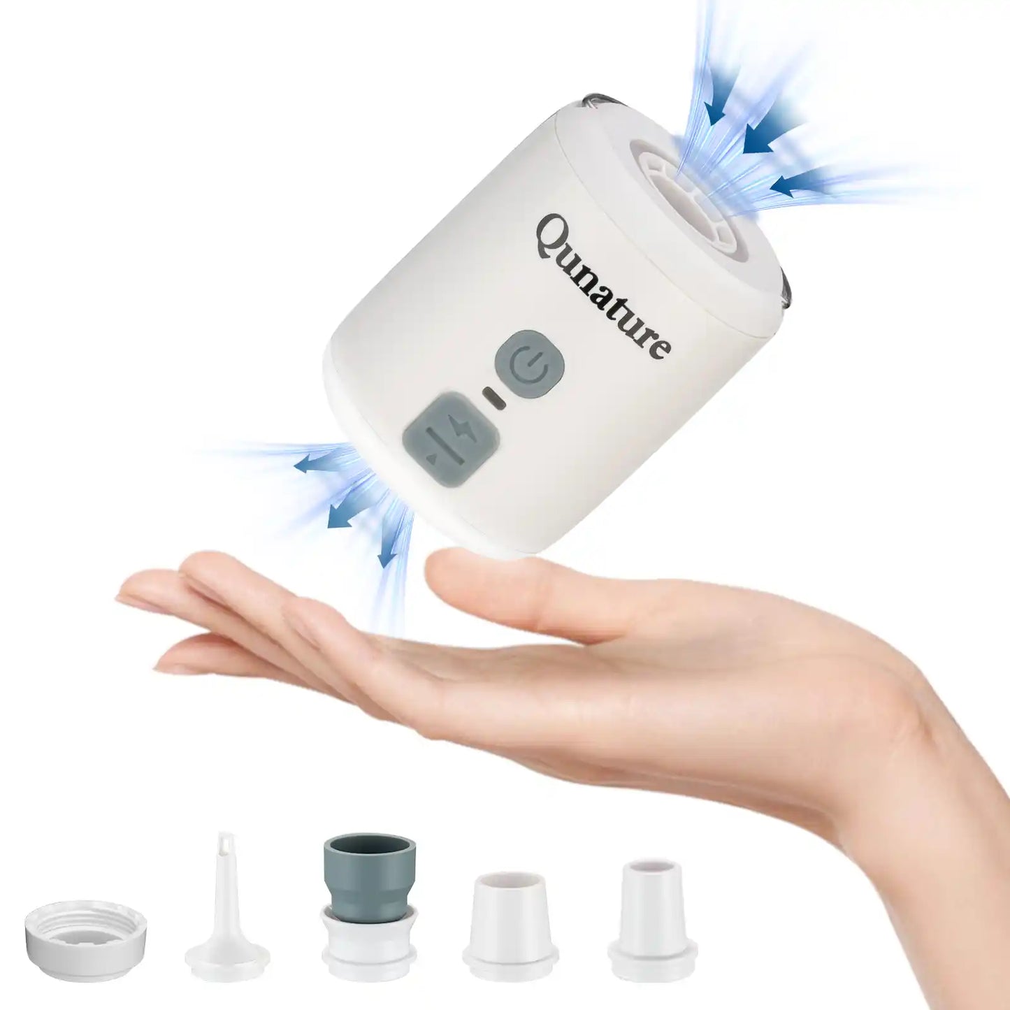 kompakte weiße qunature elektrische aufblaspumpe mit 5 luftdüsen