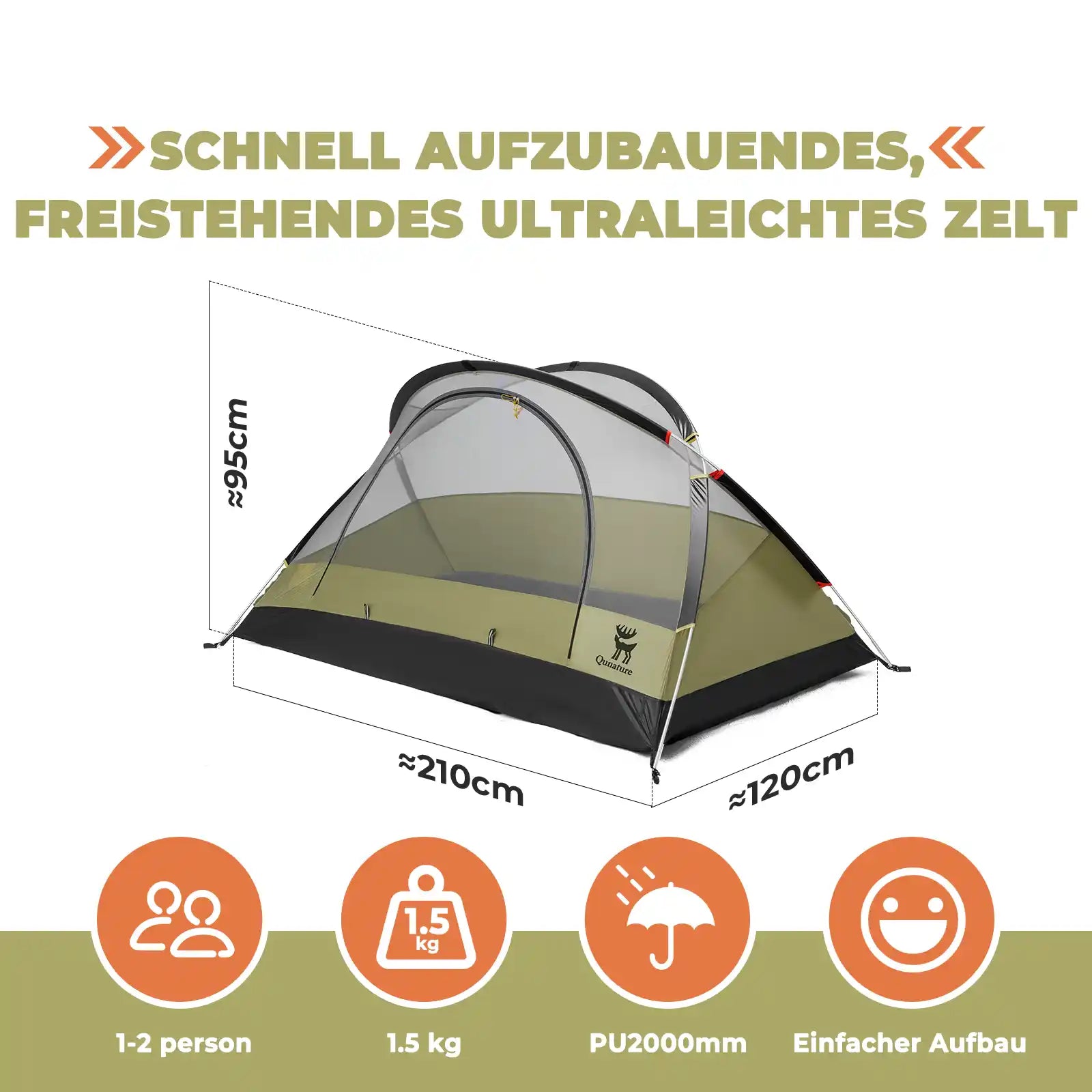 1-2 personen trekkingzelt mit schnellaufbau und wasserdichtem material