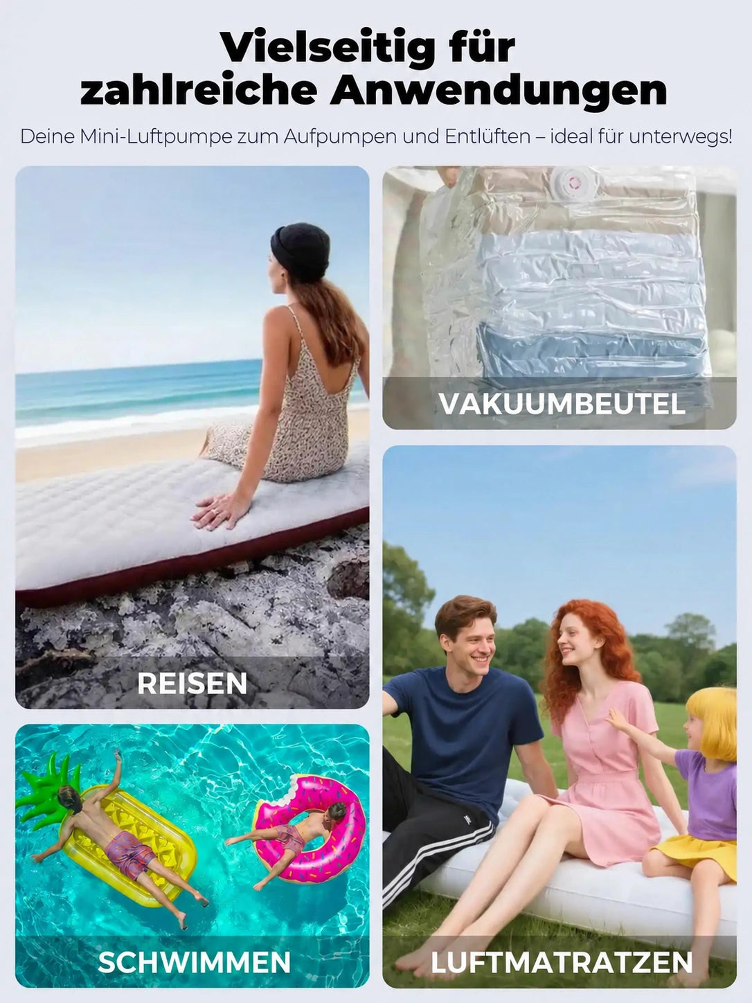 Ultraleichte 4-in-1 Mini-Luftpumpe mit LED