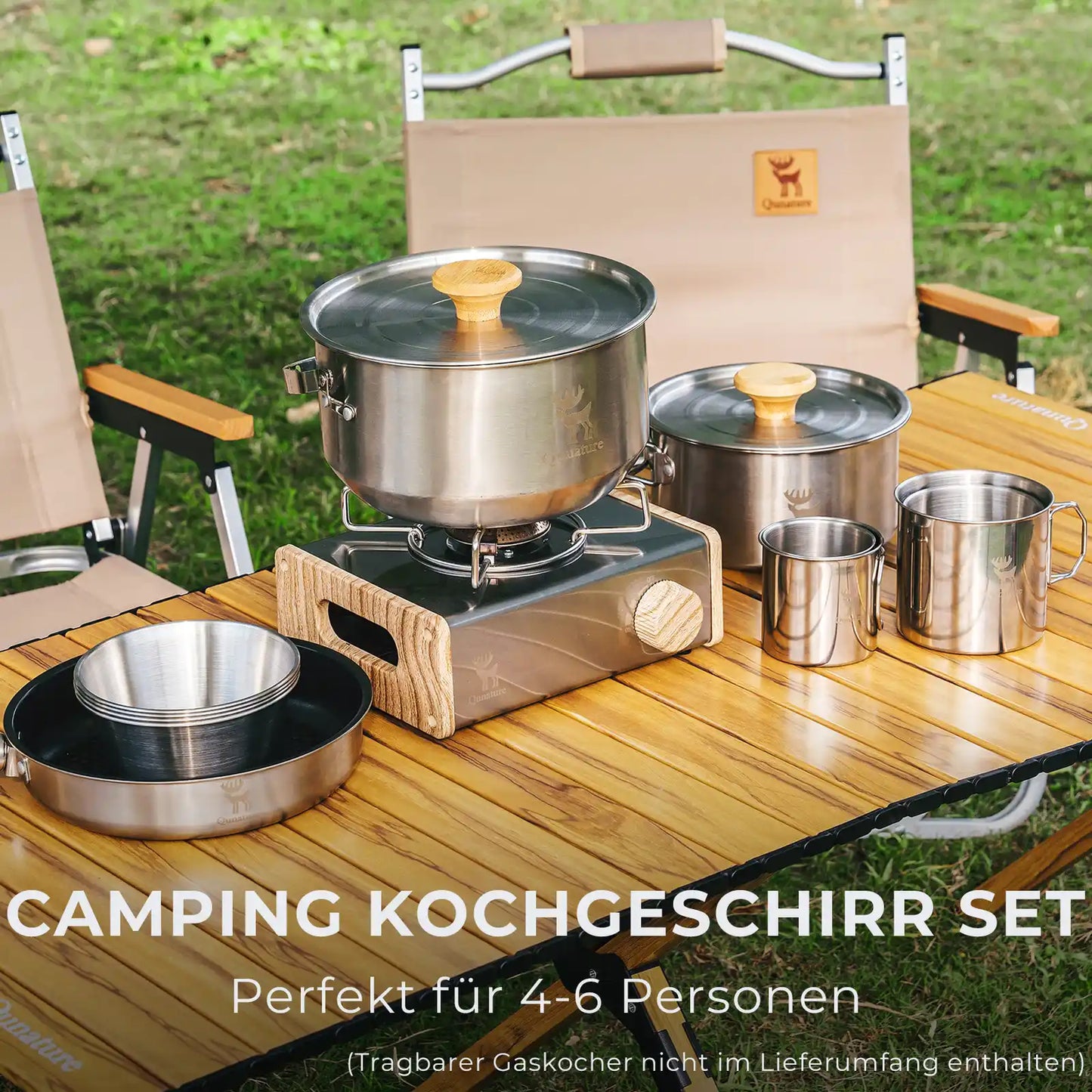 11 teiliges camping kochgeschirr set mit oxford tragetasche fuer 4-6 personen