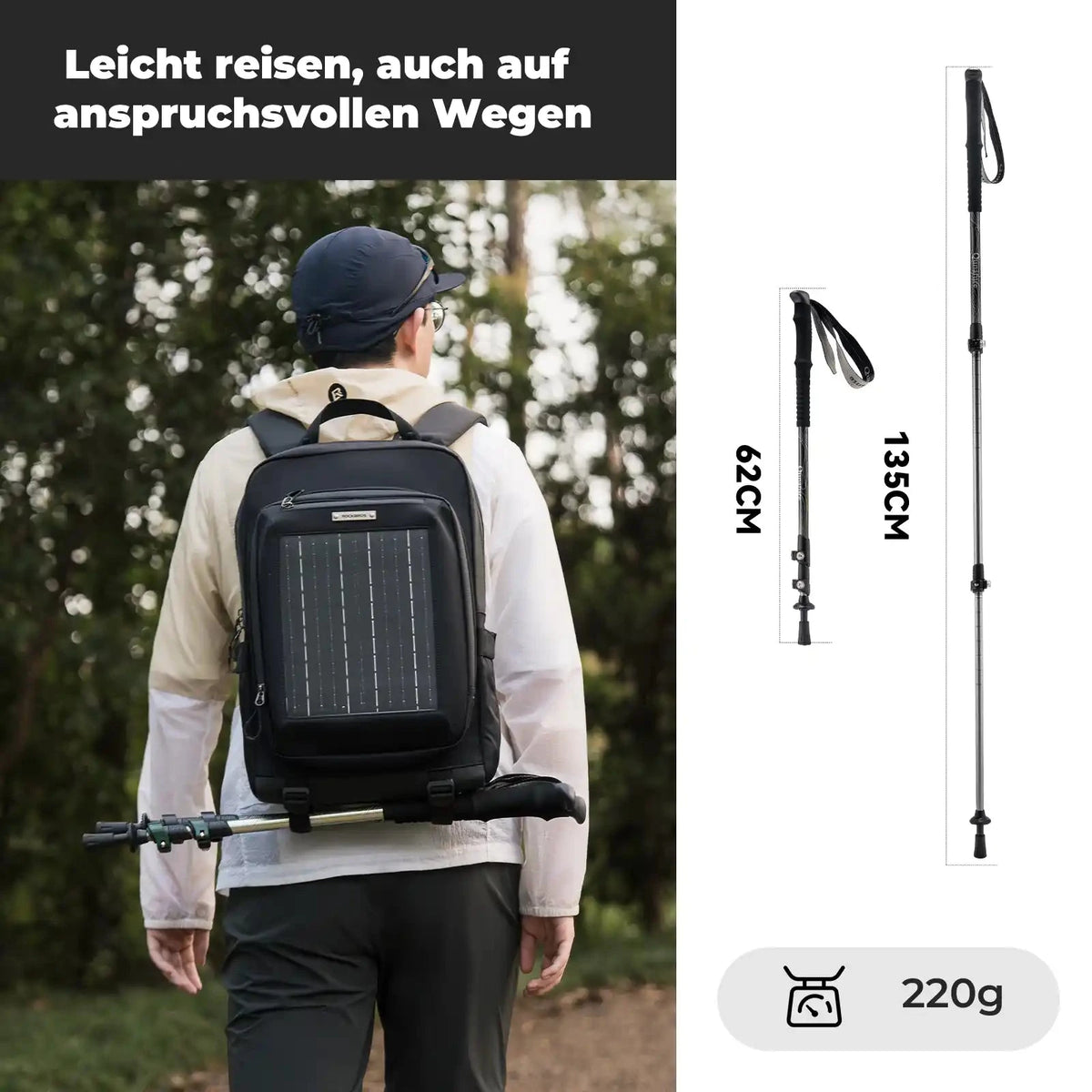 Wander-Set  Leichte Teleskopstöcke & Flexibler 30–35L Rucksack