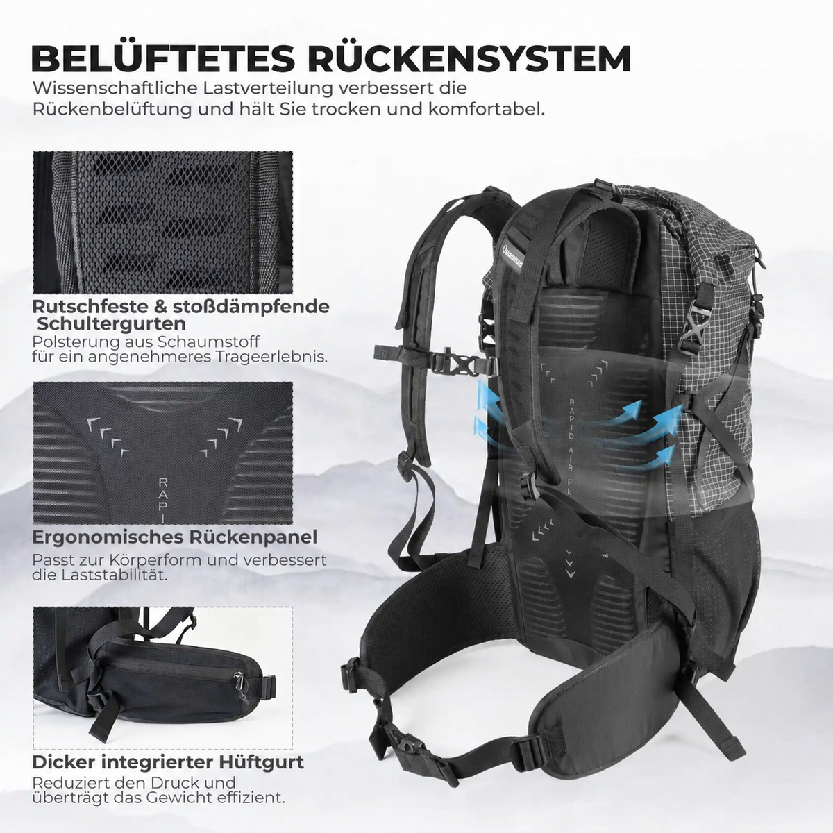 Wander-Set  Leichte Teleskopstöcke & Flexibler 30–35L Rucksack