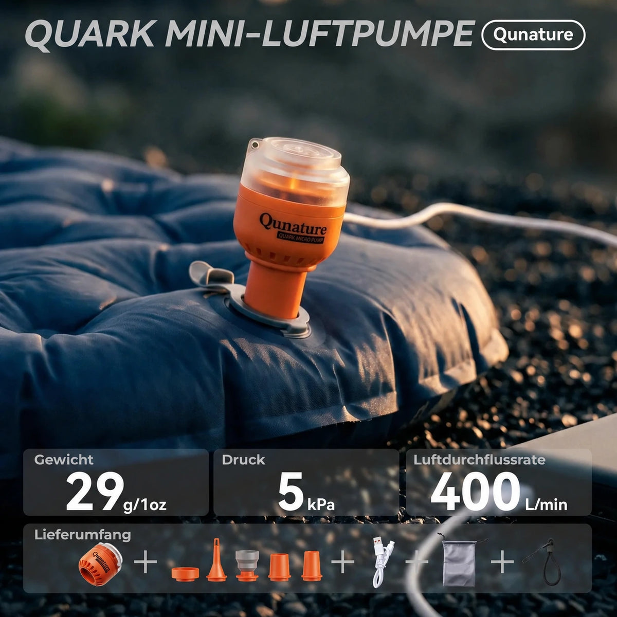 Mini Luftpumpe 29g, Ultraleicht, Kompakt & Multifunktional