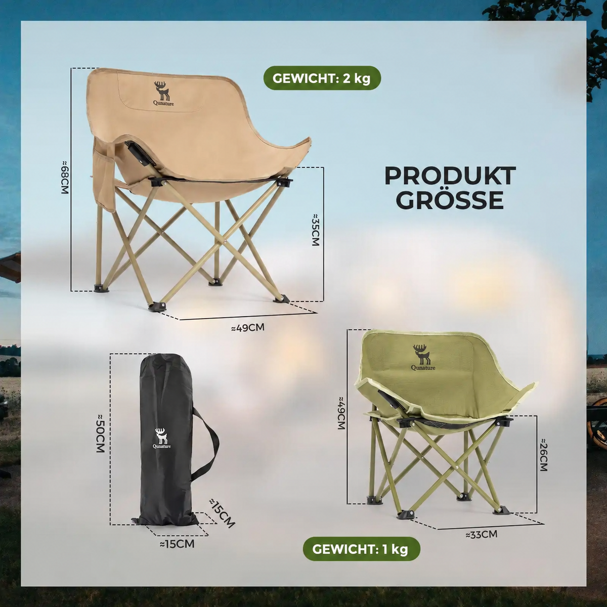 2er-Set Campingstuhl – Leicht, Stabil & Klappbar