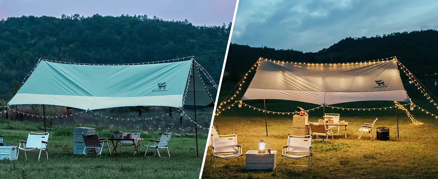 vergleich des sonnendachs in zwei farben bei tag und nacht