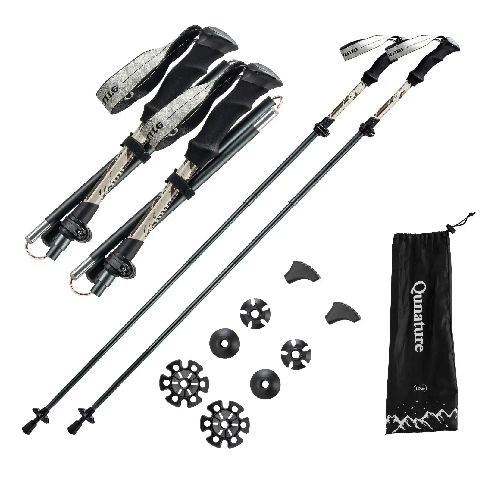 pair of collapsible hiking poles with full accessories set