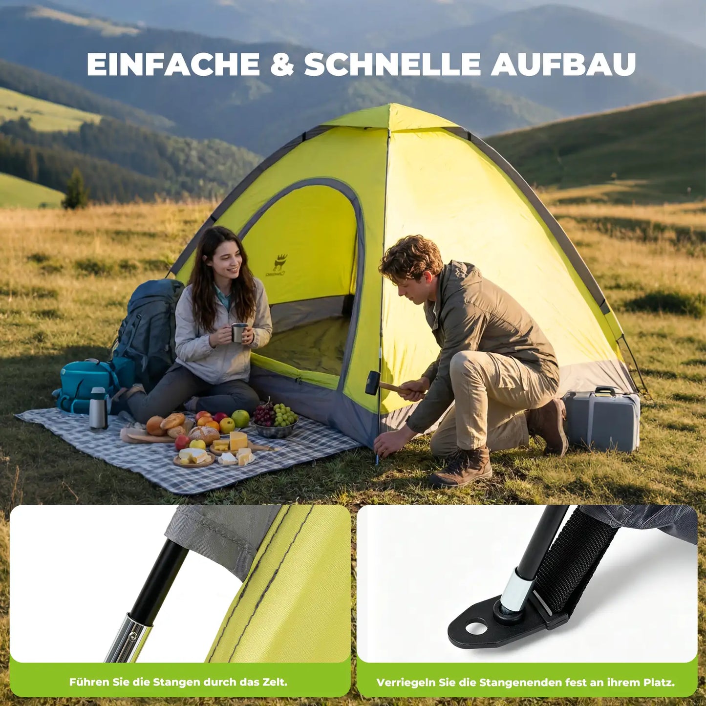 campingzelt mit einfachem aufbau und schritt-fuer-schritt anleitung