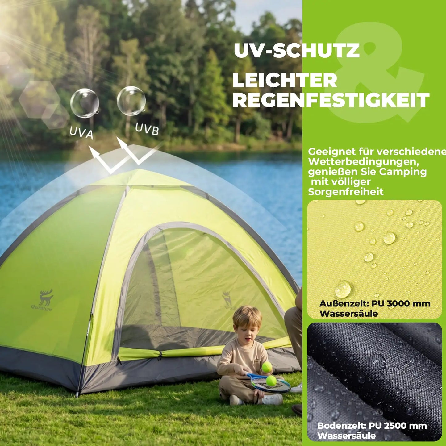 campingzelt mit uv schutz und regenfestigkeit fuer wetterfestes camping