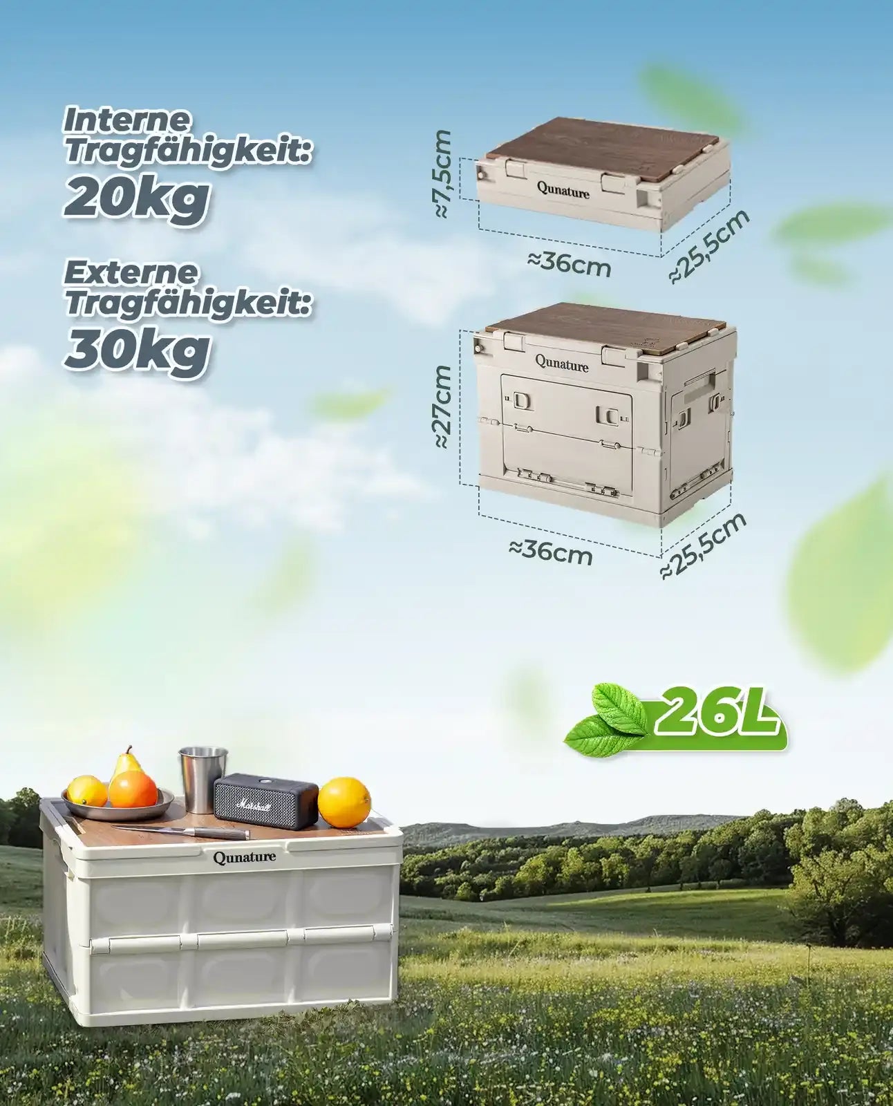 maßzeichnung 60 liter faltbox mit abnehmbarem holzdeckel