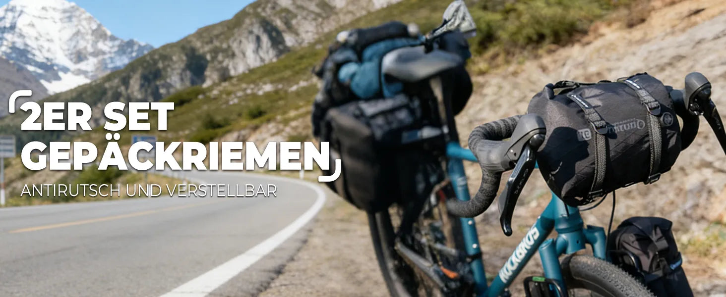 2er set gepackriemen an einem fahrrad in den bergen