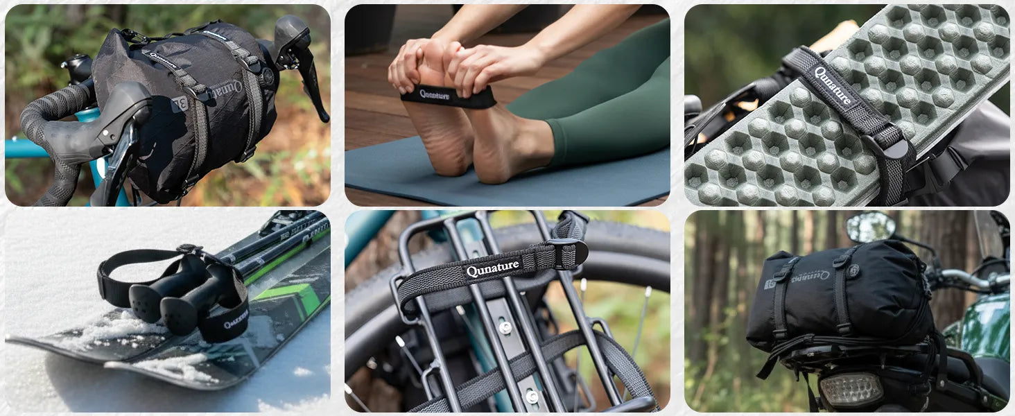 gepackriemen im einsatz bei fahrrad ski yoga und motorrad