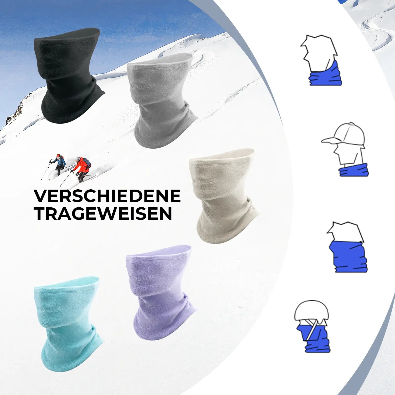 vorführung der elastizität eines beigen fleece-nackenwärmers durch dehnen mit den händen.