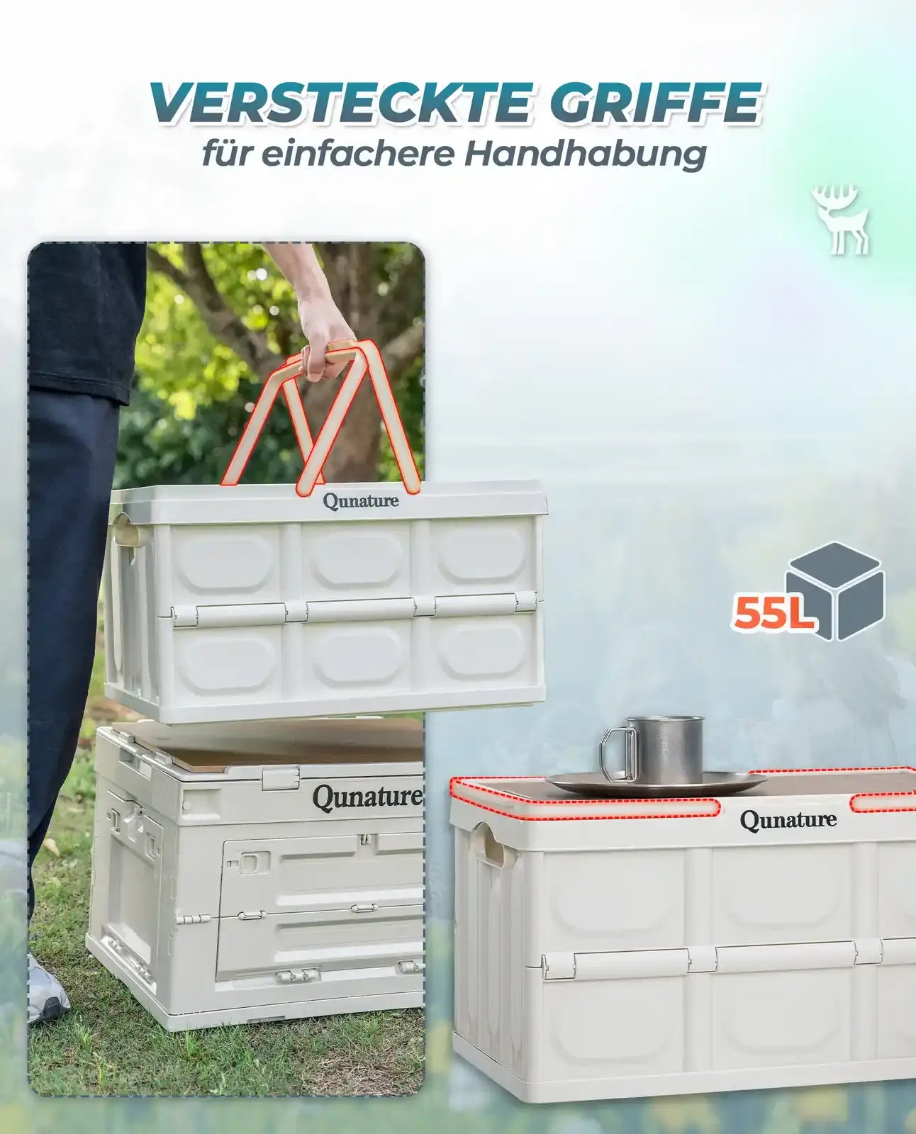 detailansicht der integrierten versteckten tragegriffe der 55l box