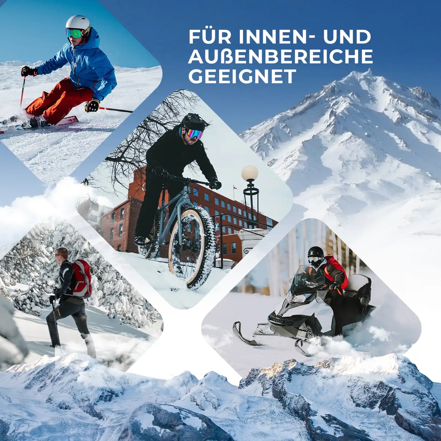 darstellung der verschiedenen verfügbaren farben des fleece-nackenwärmers im schnee.