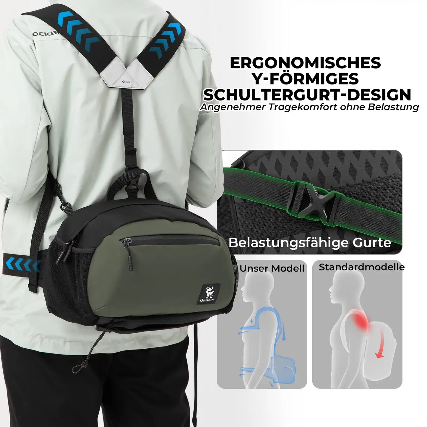 backpack with ergonomic y-shaped shoulder strap design