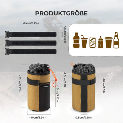 Braune Thermotasche für Trinkflaschen, Produktgröße und passende Behälter